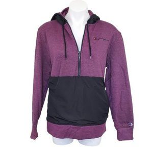 Champion Pullover Hooded 3/4 Zip Sweatshirt, S, Plum
